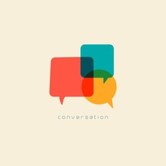 Conversation. Abstract dialogue. Flat Speech Bubbles. Different shapes. Blank empty clouds. Colorful Vector isolated Illustration. Cartoon Comic style. Simple, minimal design. 