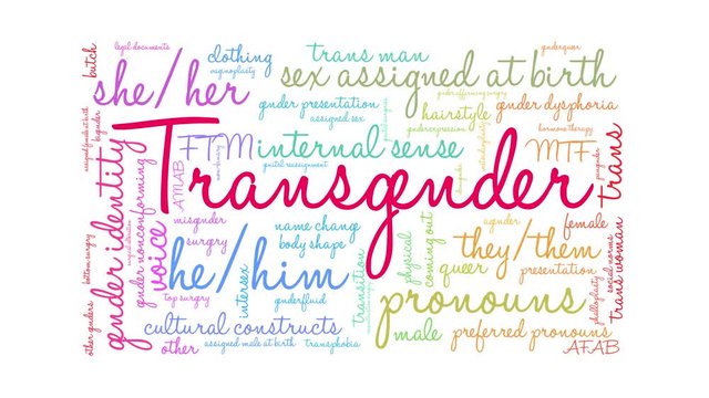 Transgender animated word cloud on a white background. 