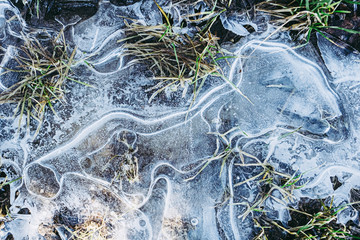 Arrière plan abstrait forme dans la glace, eau givrée