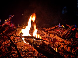 Abstract., Fire in the fireplace have the dark background.