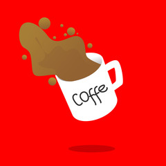 Splashing Cup of Coffee. spill out floating coffee  mug with Copy Space vector illustration