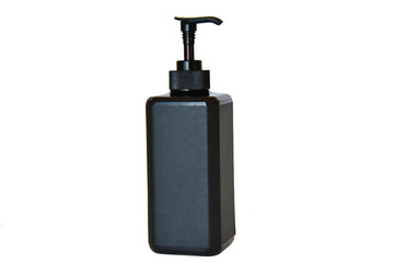 Black cosmetic or soap bottle isolated on white