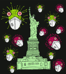 America Statue of Liberty coronavirus graphic design vector art