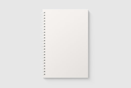 Real photo, blank spiral bound notepad mockup template, isolated on light grey background. High resolution.