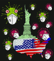 America Statue of Liberty coronavirus graphic design vector art