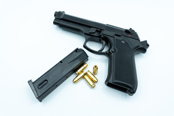 Model gun shot on white background