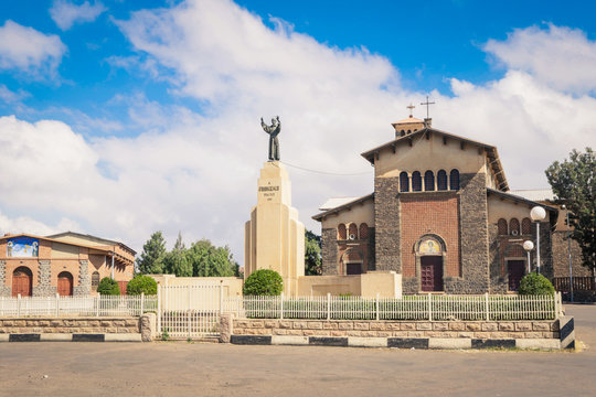 Asmara, Eritrea - November 01, 2019:  Ortodox Church under Blue Sky