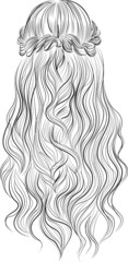 Long wavy hair with a twist braid vector illustration