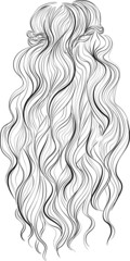 Long wavy hair with a side braid vector illustration