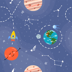Naklejka premium Galaxy pattern cartoon style. Bright childish 