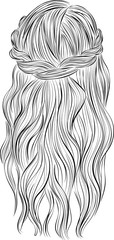 Long wavy hair with a twisted braid vector illustration  - 334758886