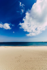 Fototapeta na wymiar Empty sea and beach background with copy space - paradise bliss theme