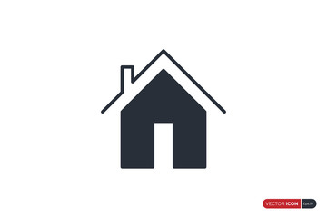 House Icon with Line Roof and Chimney isolated on White Background. Flat Vector Icon Design Template Element.