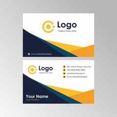 Simple abstract blue orange stylish geometric business card design, professional name card template vector
