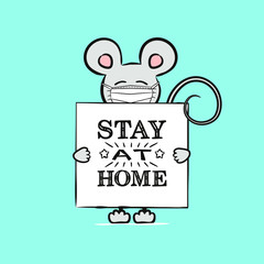 Hand-drawn mouse in a protective mask with the banner 