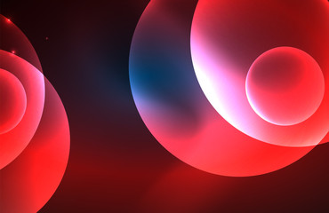 Neon shiny transparent glowing circles with light effects. Techno futuristic vector abstract background For Wallpaper, Banner, Background, Card, Book Illustration, landing page