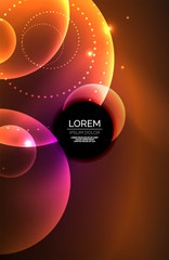 Neon shiny transparent glowing circles with light effects. Techno futuristic vector abstract background For Wallpaper, Banner, Background, Card, Book Illustration, landing page