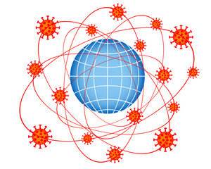 Viruses revolve around the earth in their orbits. Coronavirus image