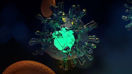 covid 19  virus microorganism  3d rendering   for medical content.