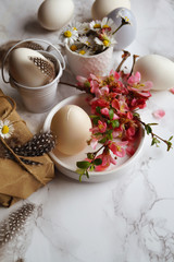 Easter eggs with spring flowers  