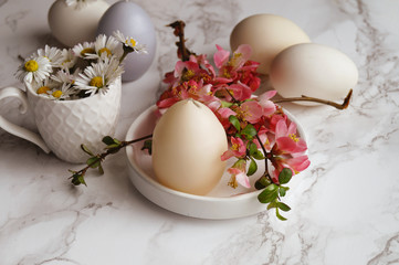 Easter eggs with spring flowers  