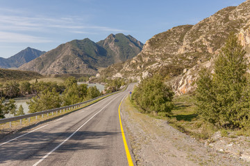 road to Altai Mountains, Altai region, Siberia, Russia.