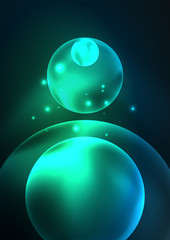 Glowing neon shiny transparent bubbles, glass circles or bio cell concept. Techno futuristic vector abstract background For Wallpaper, Banner, Background, Card, Book Illustration, landing page