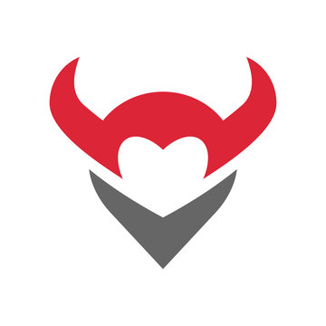 Demon horn and love symbol, vector logo icon design template elements