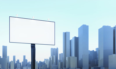 Billboard empty space in city. Signboard template - 3d render illustration. Advertisement promotion sideboard mockup. White blank copy space billboard poster. Brand street shop mockup