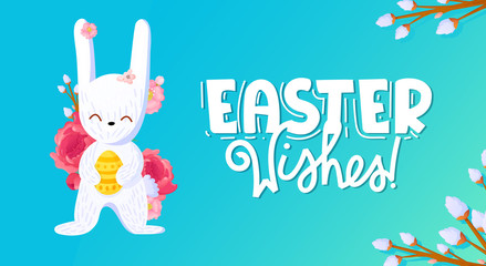 Obraz na płótnie Canvas Cute bunny and flowers Easter holiday background.