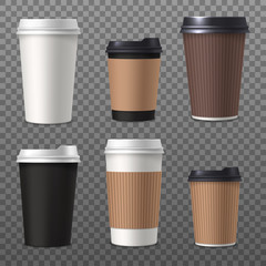 Set of isolated paper or plastic coffee cup