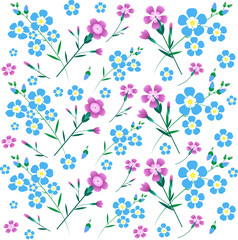 flower pattern blue and pink flowers vector