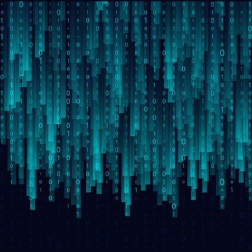 Blue Matrix Background. Binary Computer Code. Coding. Hacker concept. Vector Background Illustration
