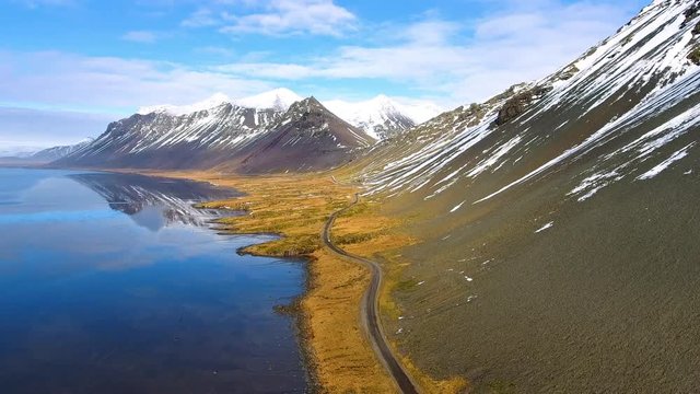 aerial video of hornafjodur in iceland