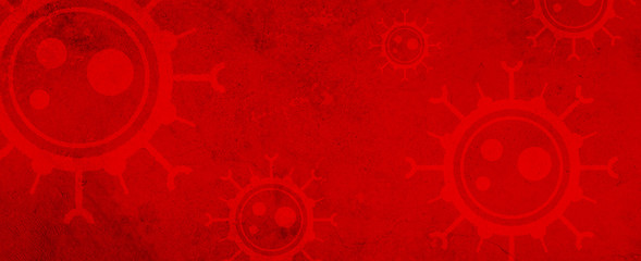 Red texture background with trasparent virus icons - epidemic, coronavirus pandemic - Covid-19 - global contagion - obrazy, fototapety, plakaty