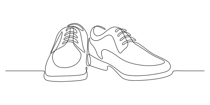 Classic men's shoes in continuous line art drawing style. Dress shoes minimalist black linear sketch isolated on white background. Vector illustration
