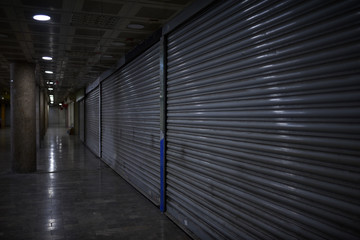 is closed shutters of stalls in the underpass of Istanbul by reason quarantine COVID-19