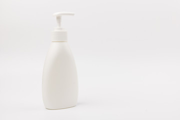 Bottle of liquid soap isolated on  white background. Cleanliness and body care concept.