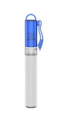 Blank promotional pen pocket hand sanitizer plastic bottle for branding, 3d render illustration.