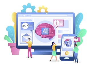 Ai chatbot consultant concept vector flat style design illustration - obrazy, fototapety, plakaty