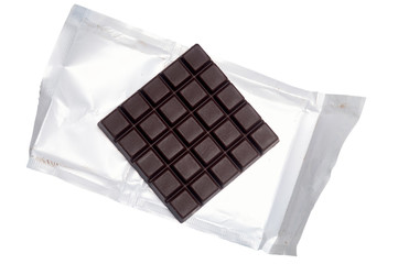 Square dark chocolate bar isolated on white background with clipping path