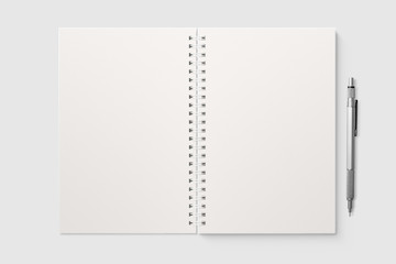 Real photo, blank spiral bound notepad mockup template, isolated on light grey background. High...