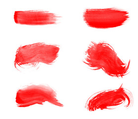 Set of red brush strokes. Red brushes for painting