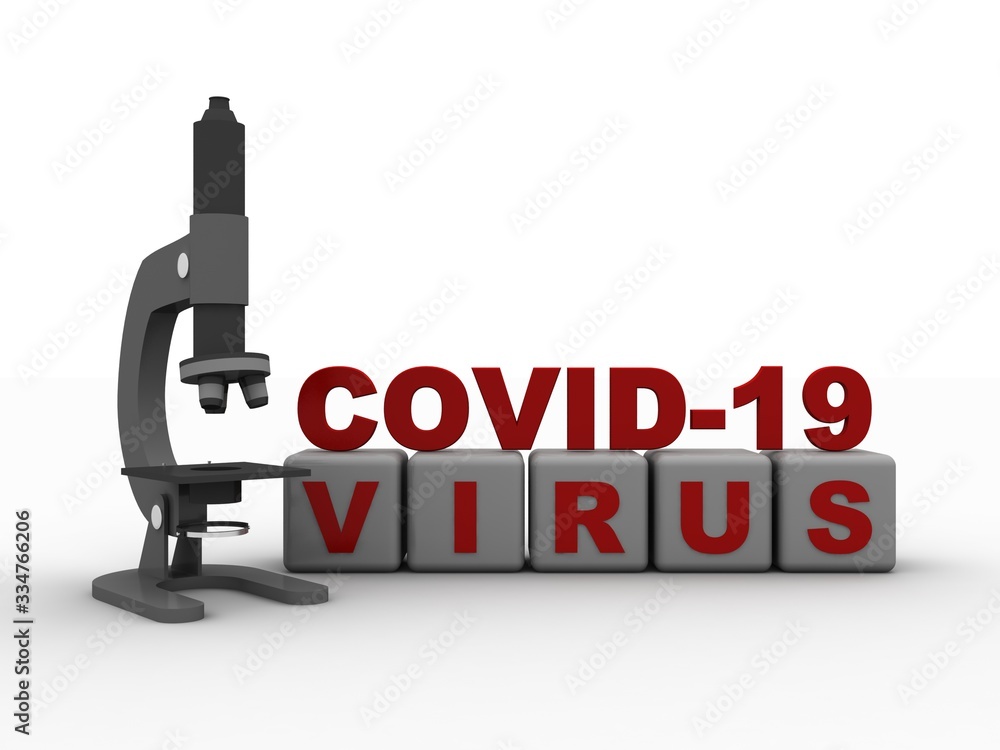 Poster 3d rendering corona virus testing microscope