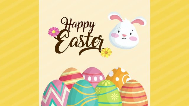 happy easter animated card with rabbit and egg painted