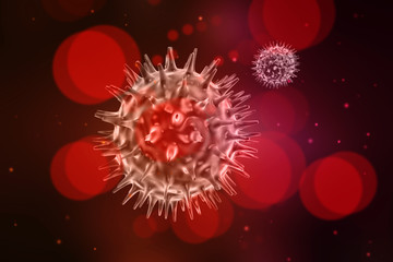 3d render Corona virus disease COVID-19. Microscopic view of a infectious virus