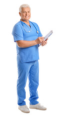 Portrait of male doctor on white background