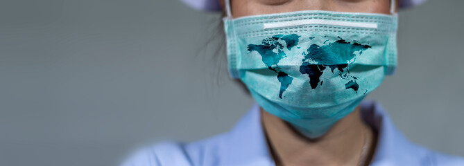 Virus Protection Covid 19 The world wears a mask to fight the corona virus. The concept of fighting...