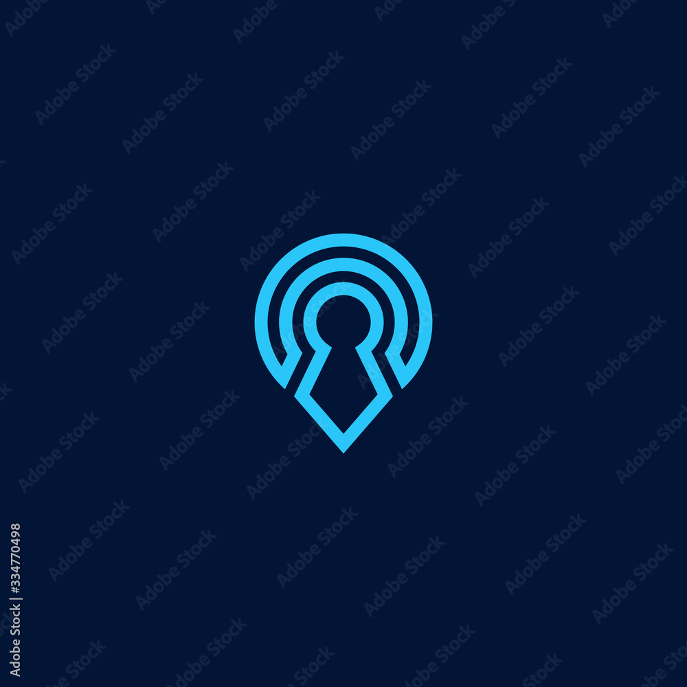 Poster vector with a line shape with key symbols that represent place and technology
