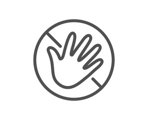 Do not touch hand line icon. Hygiene rules - No touch with bare hand sign. For clean hands symbol. Quality design element. Editable stroke. Linear style stop icon. Vector